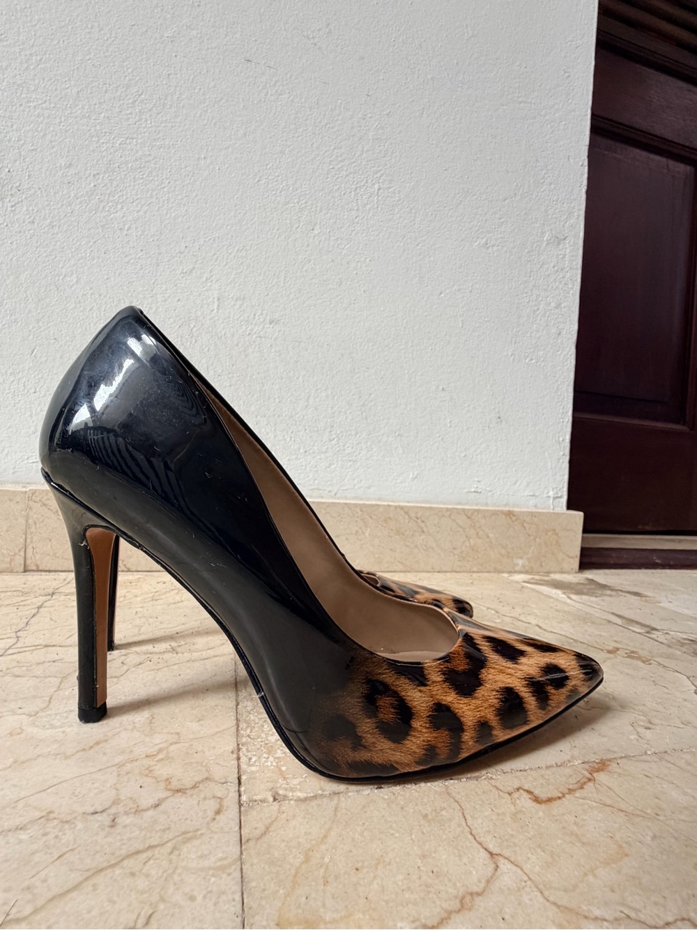 Leopard Print Pointed Toe High Heels - Black and Brown